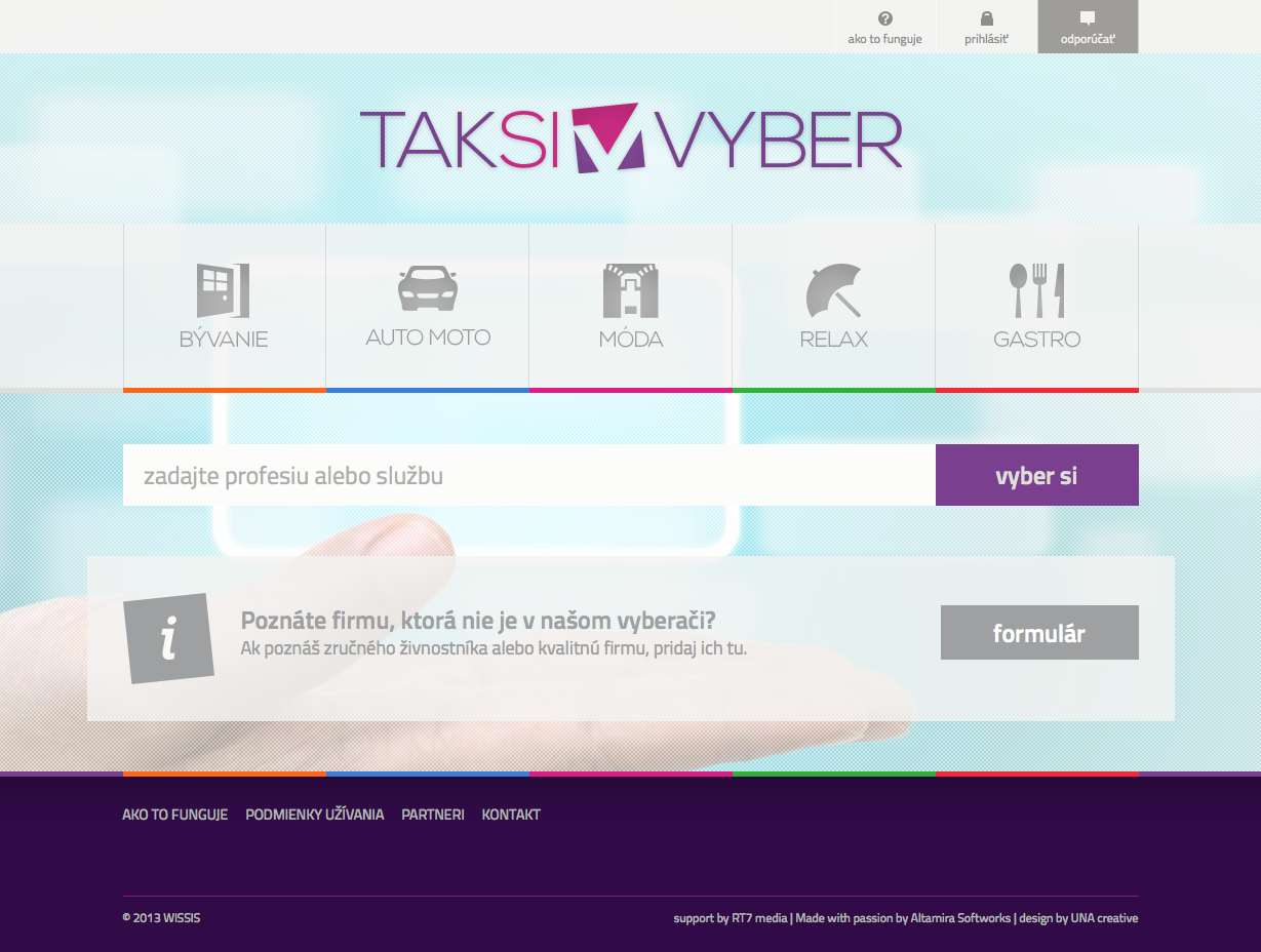 Taksivyber.sk - homepage